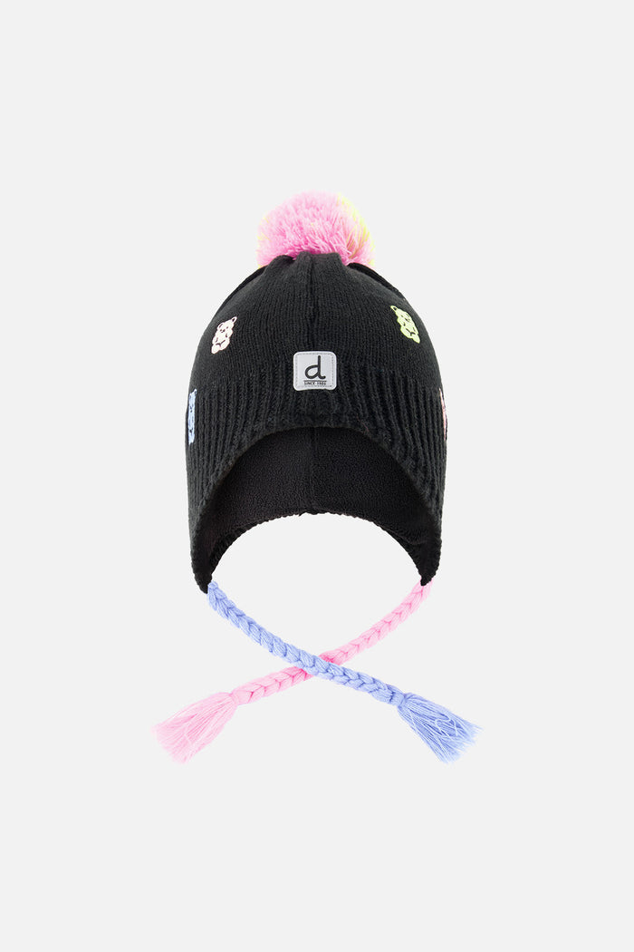 Winter Peruvian Knit Hat With Pompom Black, Pink, Blue And Green-0