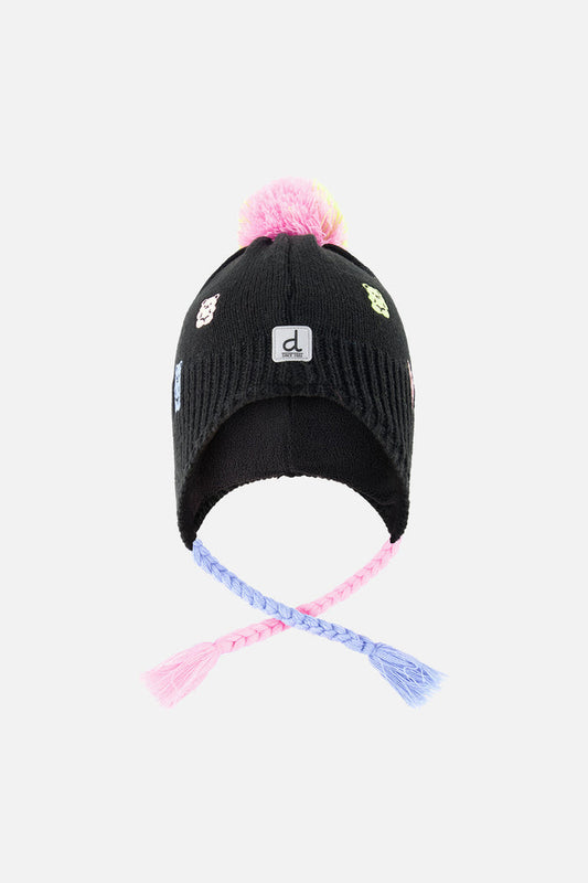 Winter Peruvian Knit Hat With Pompom Black, Pink, Blue And Green-0