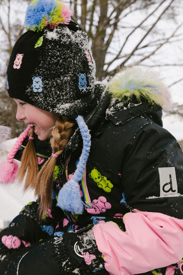 Winter Peruvian Knit Hat With Pompom Black, Pink, Blue And Green-1