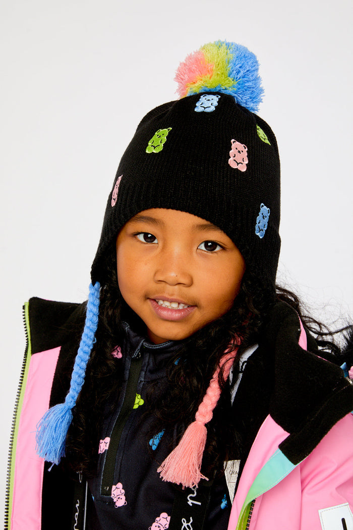 Winter Peruvian Knit Hat With Pompom Black, Pink, Blue And Green-2