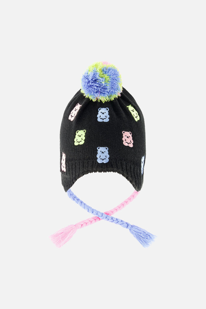 Winter Peruvian Knit Hat With Pompom Black, Pink, Blue And Green-3