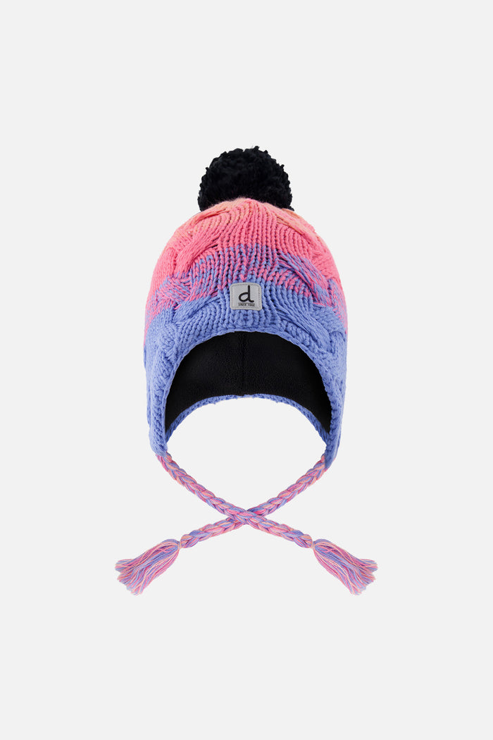 Winter Peruvian Knit Hat With Pompom Blue And Pink Gradient-0