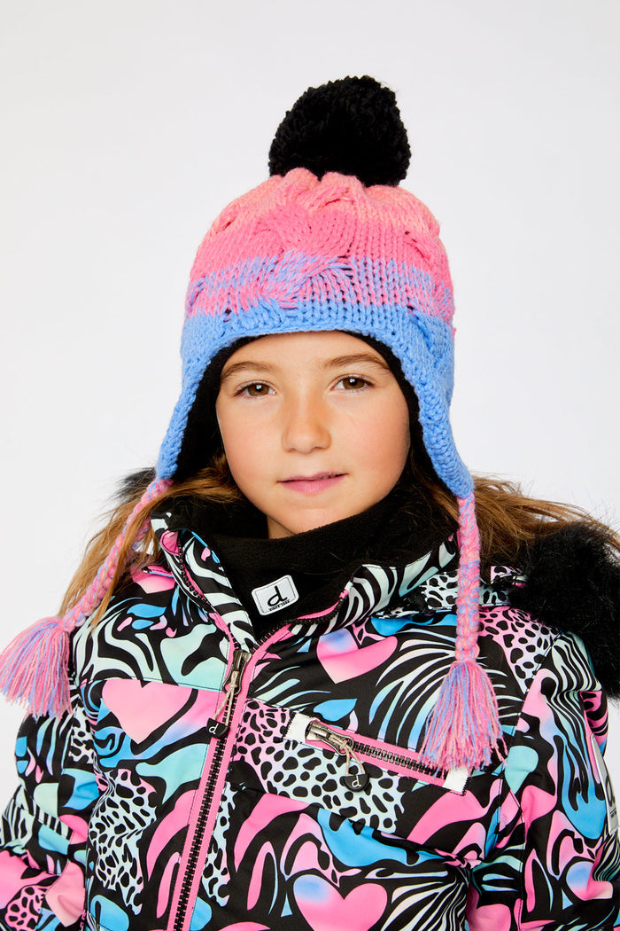Winter Peruvian Knit Hat With Pompom Blue And Pink Gradient-1