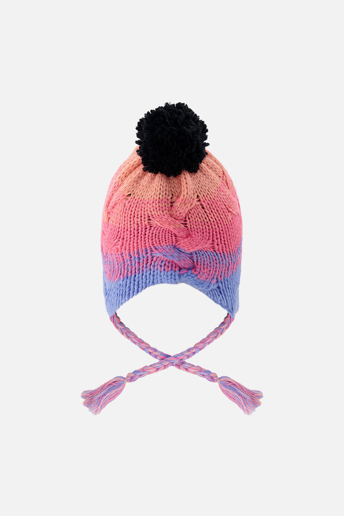 Winter Peruvian Knit Hat With Pompom Blue And Pink Gradient-2