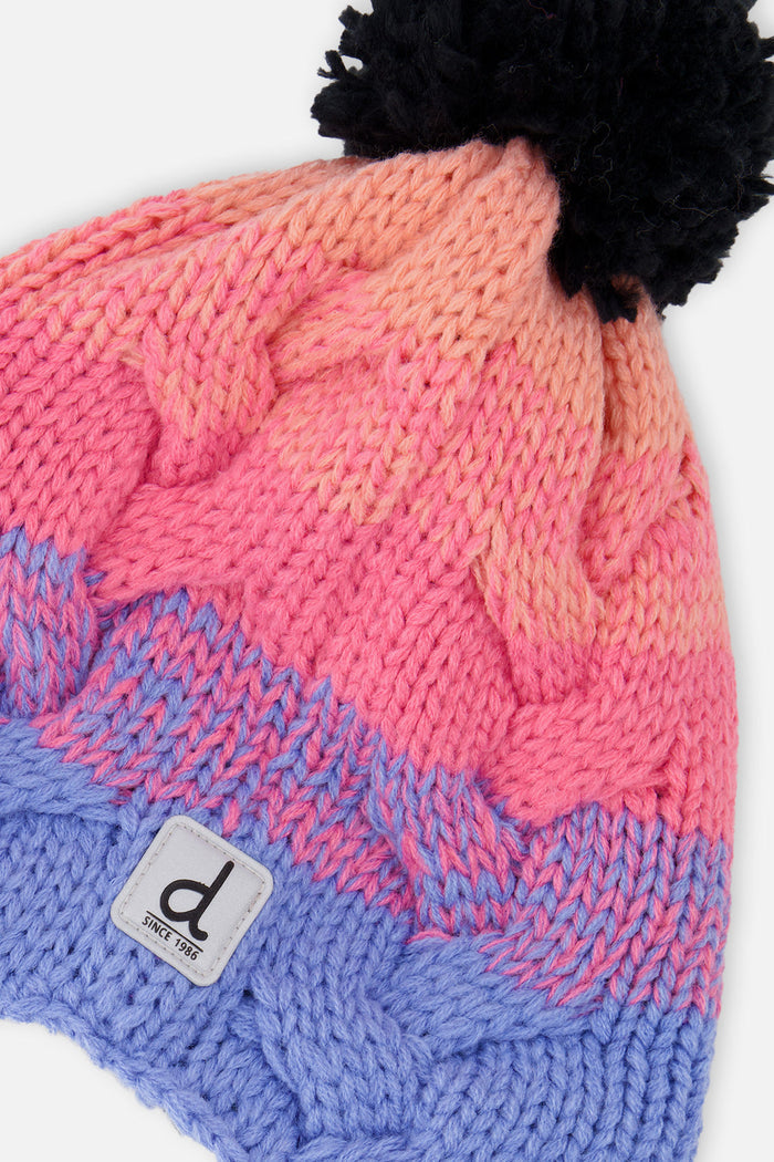 Winter Peruvian Knit Hat With Pompom Blue And Pink Gradient-3
