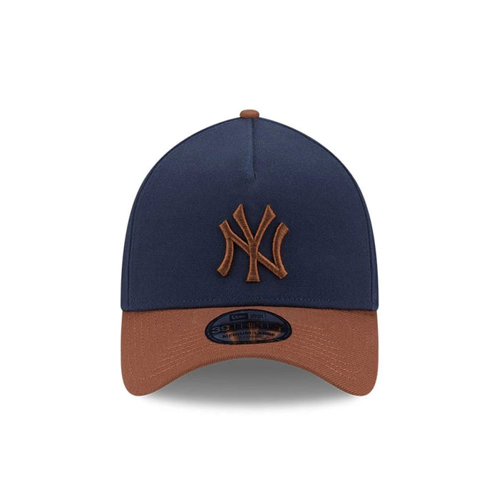 Pictured is this MLB Blueberry Tiramisu New York Yankees 39THIRTY A-Frame Stretch Fit cap in navy & brown. 3