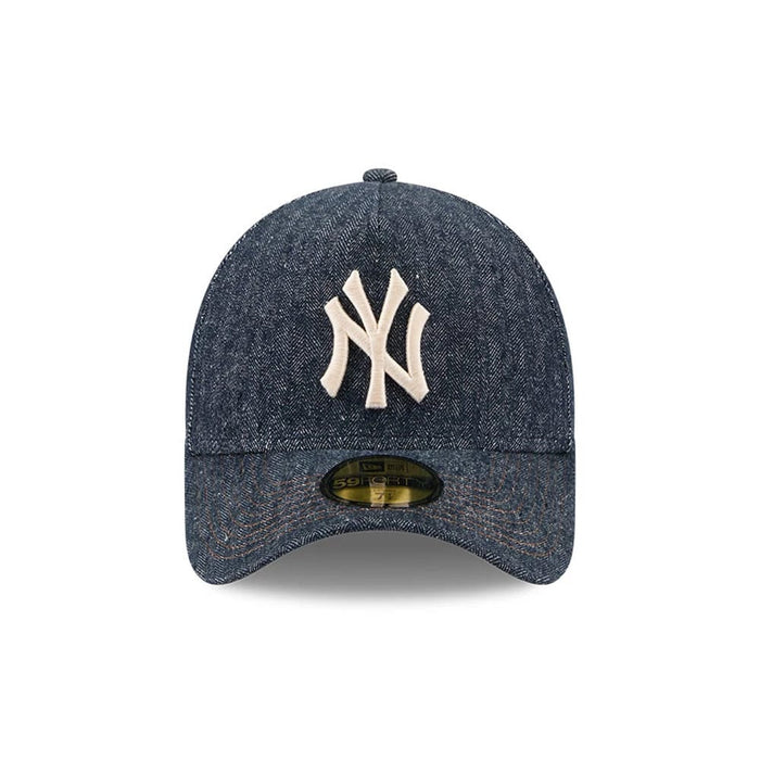 Pictured is this MLB Quickstrike Herringbone Denim New York Yankees 59FORTY A-Frame Fitted cap in navy. 3