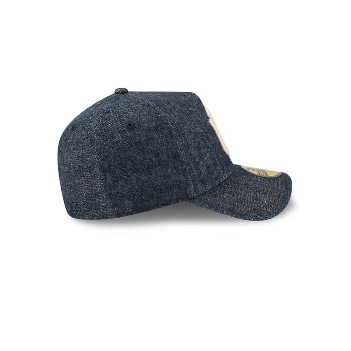 Pictured is this MLB Quickstrike Herringbone Denim New York Yankees 59FORTY A-Frame Fitted cap in navy. 6